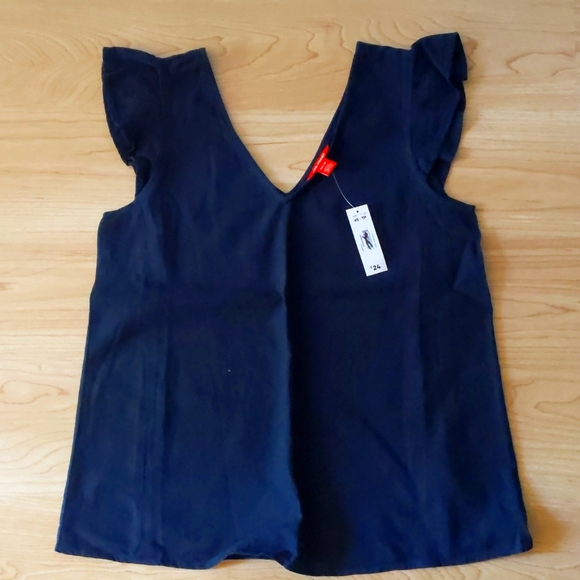 Joe Fresh navy linen blend flutter sleeve blouse - Picture 1 of 3